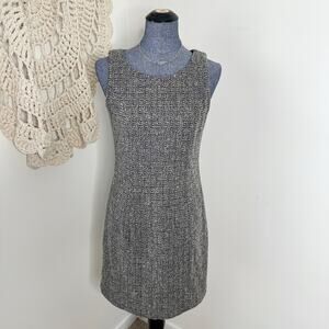 J. Crew Vintage 90s Black and Gray Wool Tweed Sleeveless Sheath Dress Size 2